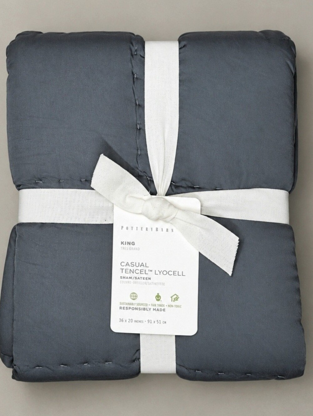 Pottery Barn Casual Tencel Lyocell Quilted King Sham Gray NWT